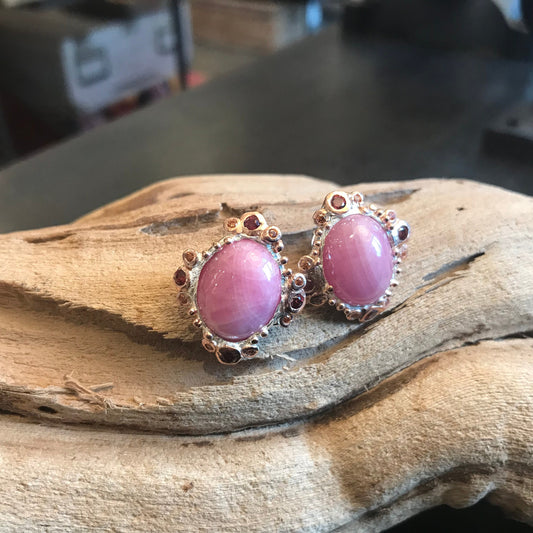 Sterling Silver Natural ruby large Rhodolite stud Earrings