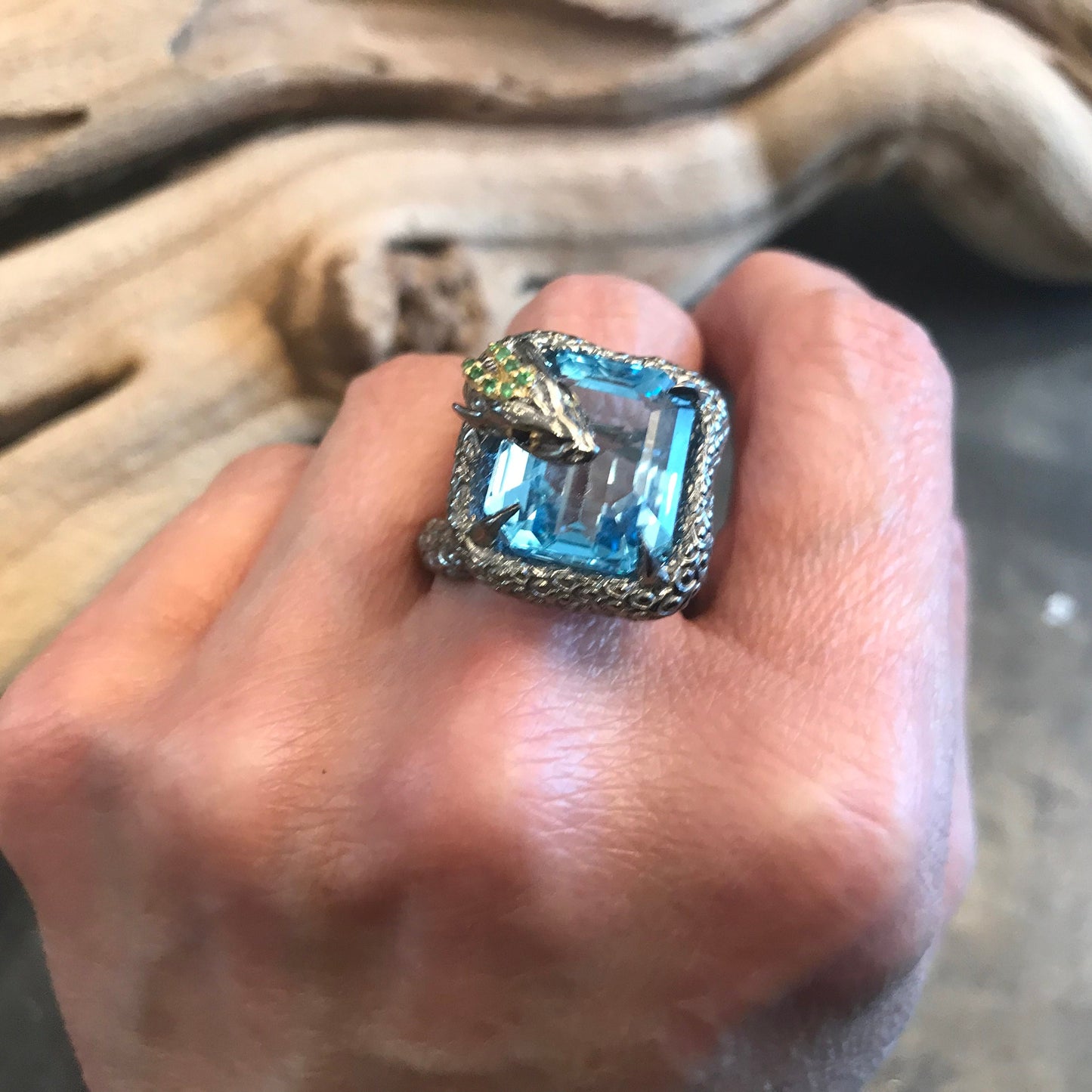Sterling Silver  sky blue topaz ring Etnika Dragon  ring 10