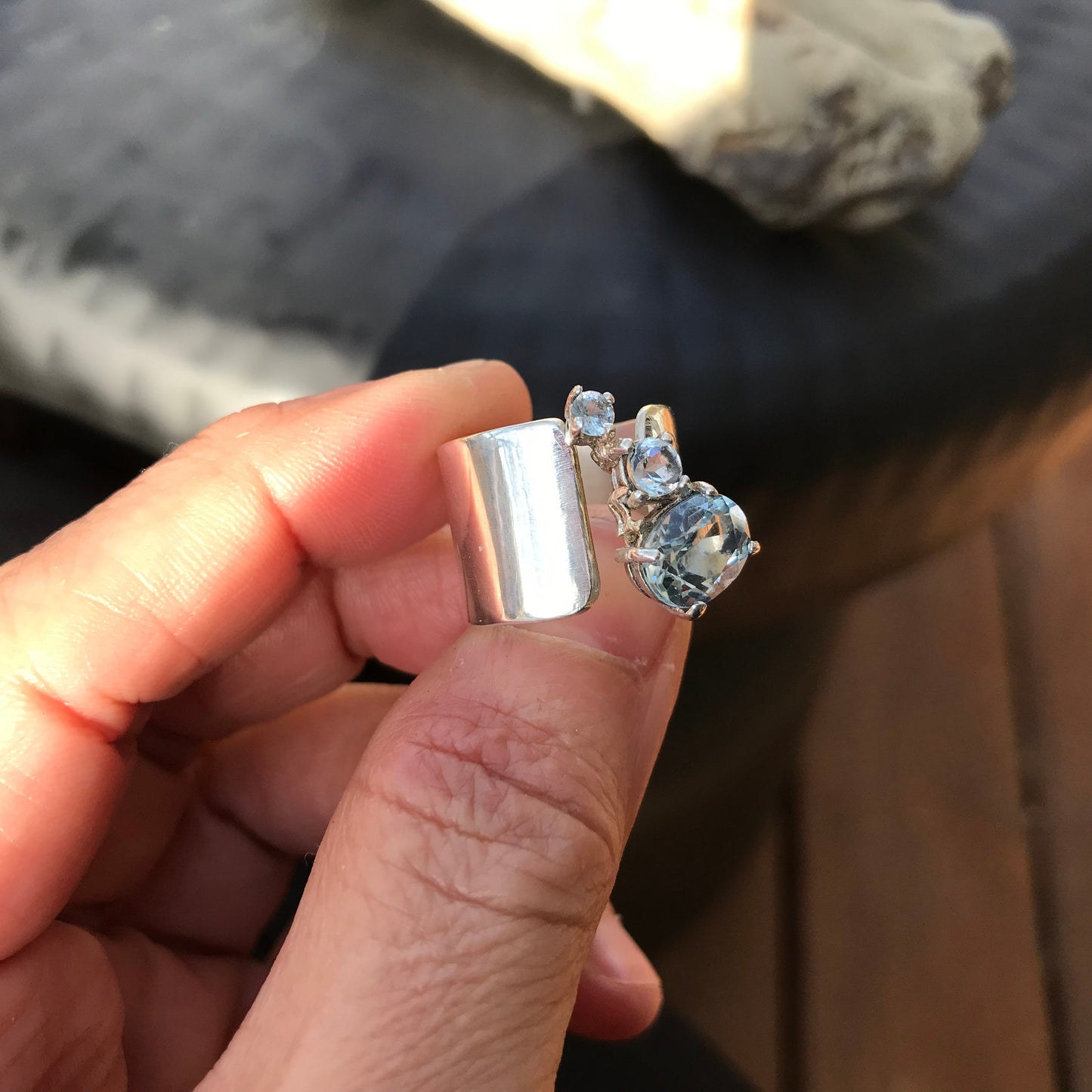 Artisan Sterling Silver Natural Topaz  band artisan ring 6