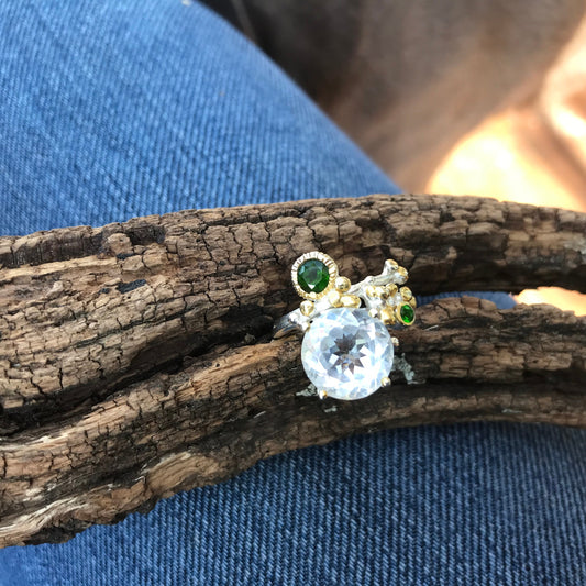 sterling silver natural quartz  ring 8.5