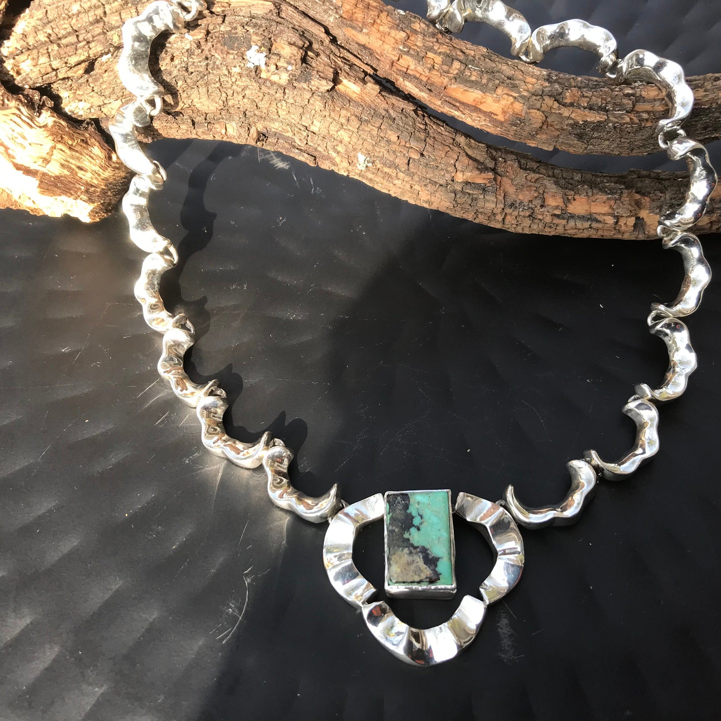 Sterling silver statement modernist vintage Turquoise necklace collar