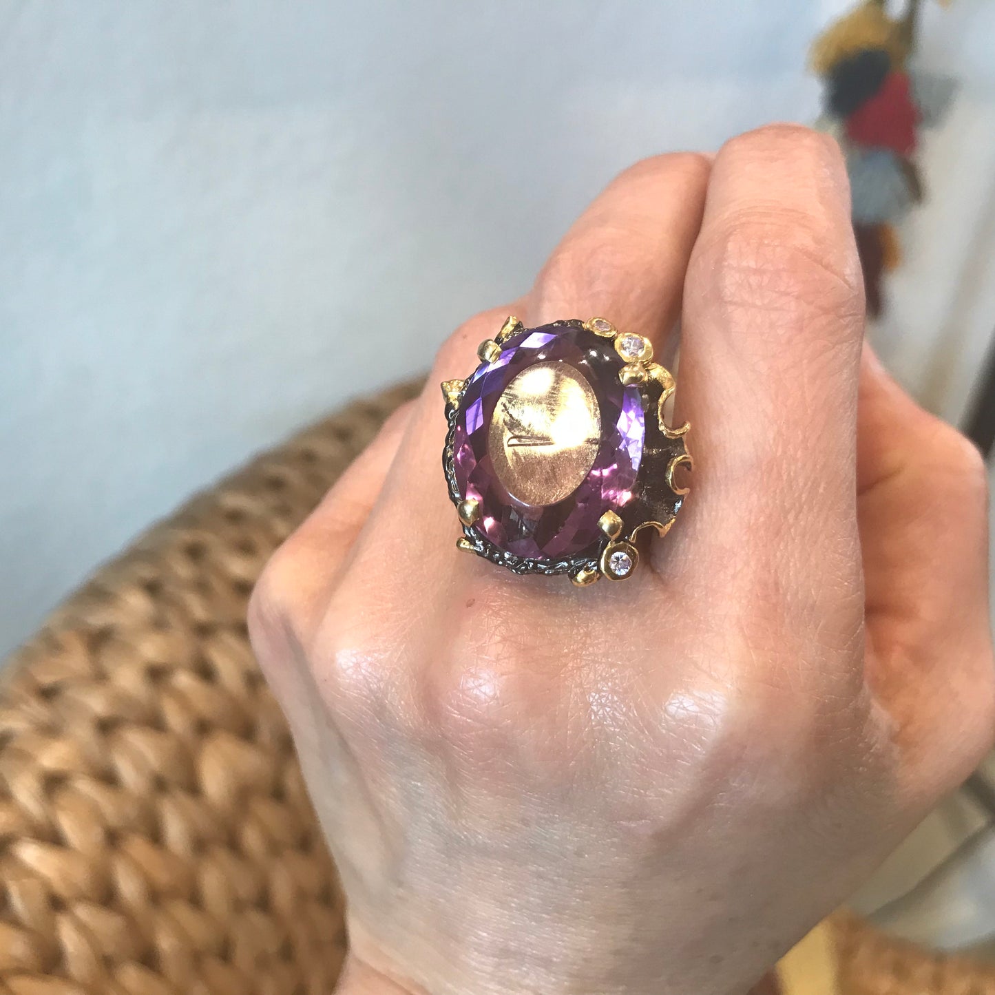 Sterling Silver  organic natural art  Amethyst ring 9