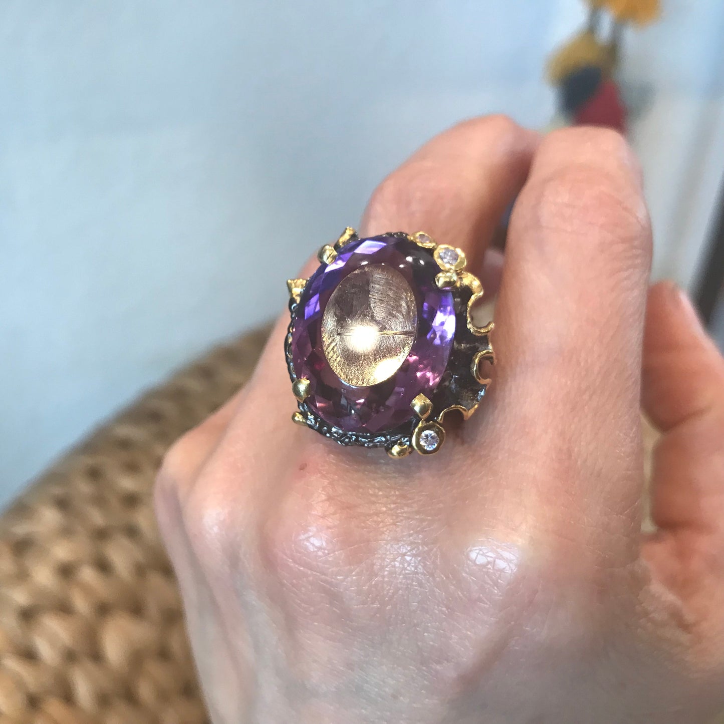 Sterling Silver  organic natural art  Amethyst ring 9