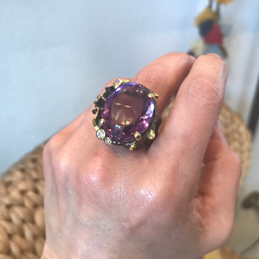 Sterling Silver  organic natural art  Amethyst ring 9