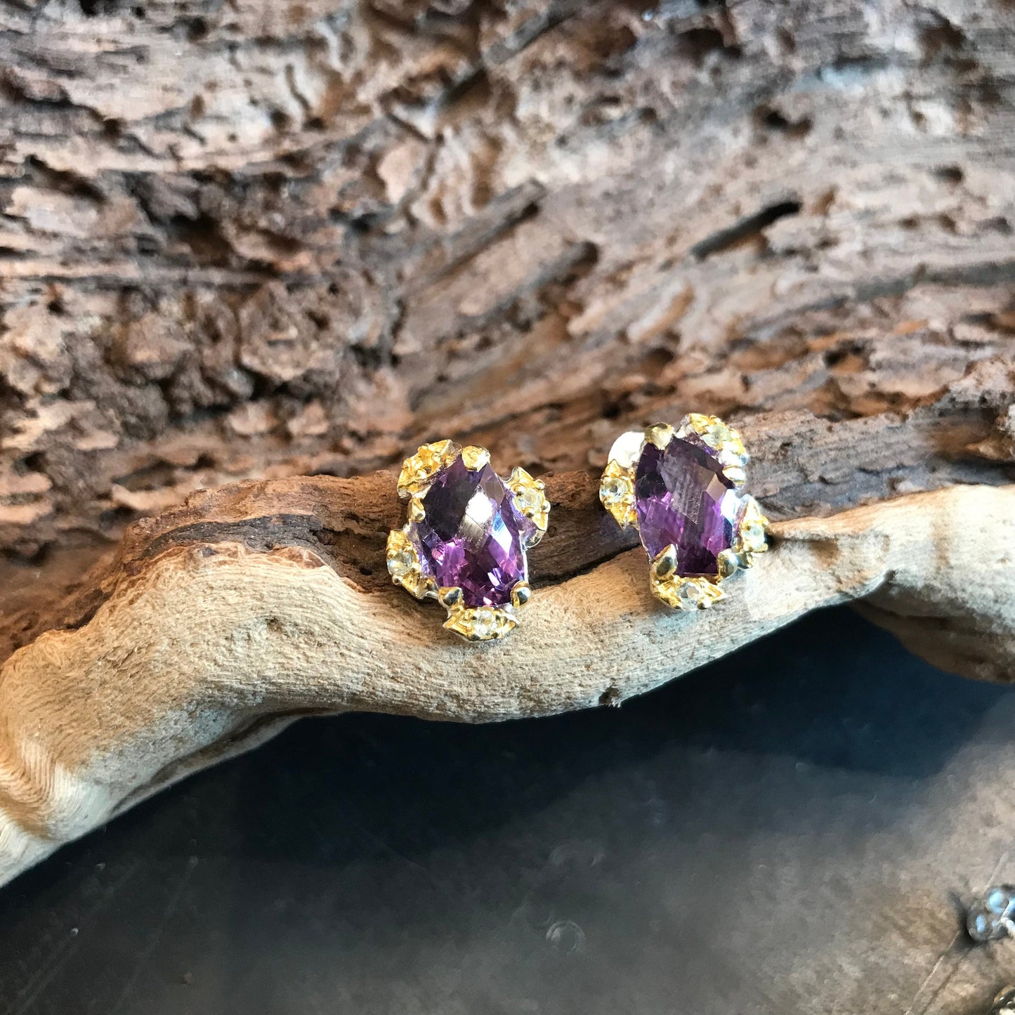 Sterling Silver amethyst stud topaz earrings