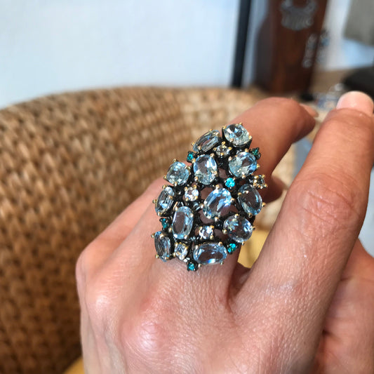 Sterling silver Blue topaz cluster statement ring 6