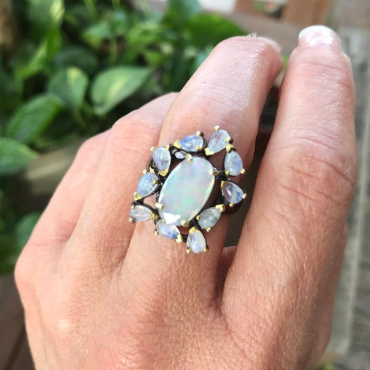 Sterling Silver Natural Fire opal moonstone ring 9