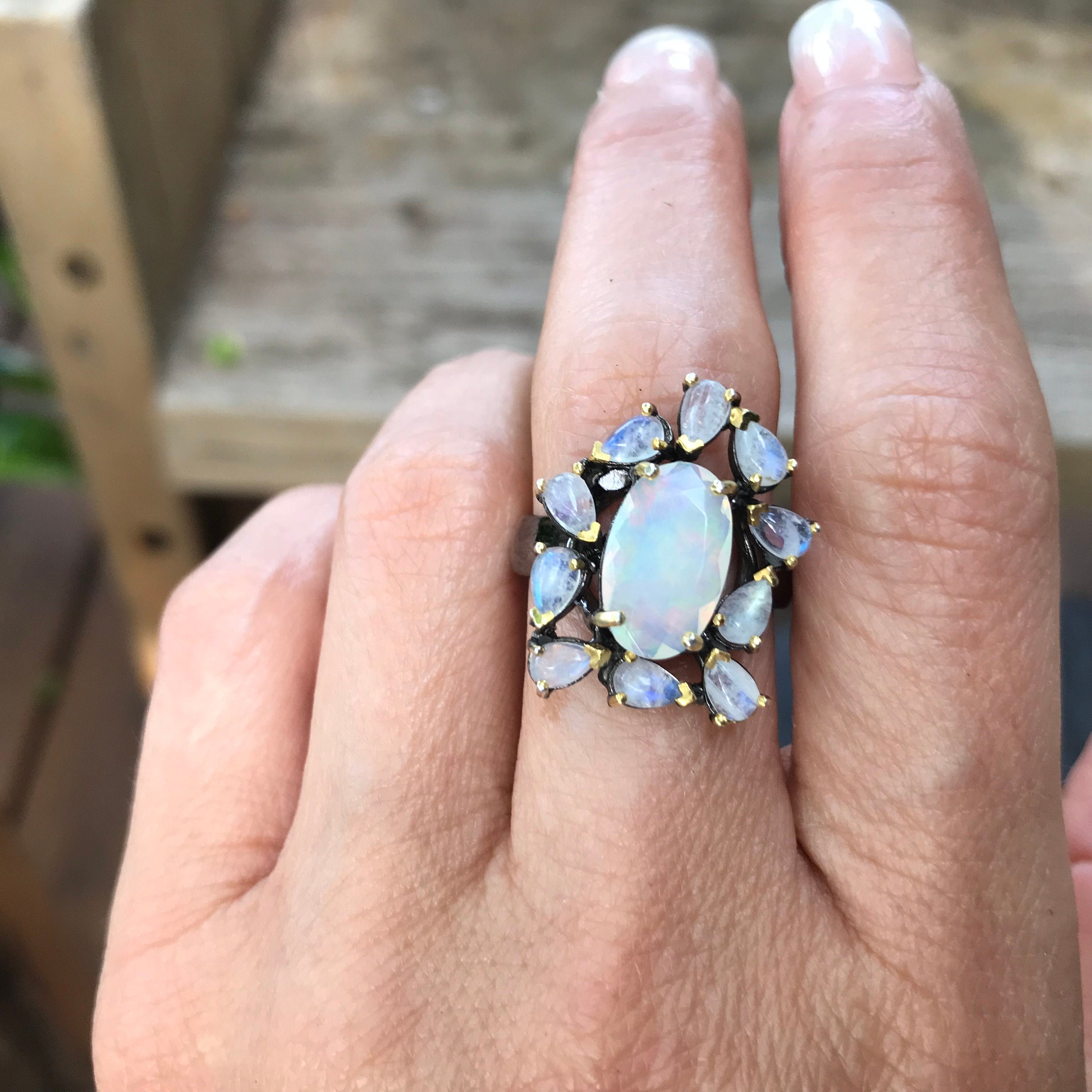 Opal and discount moonstone ring
