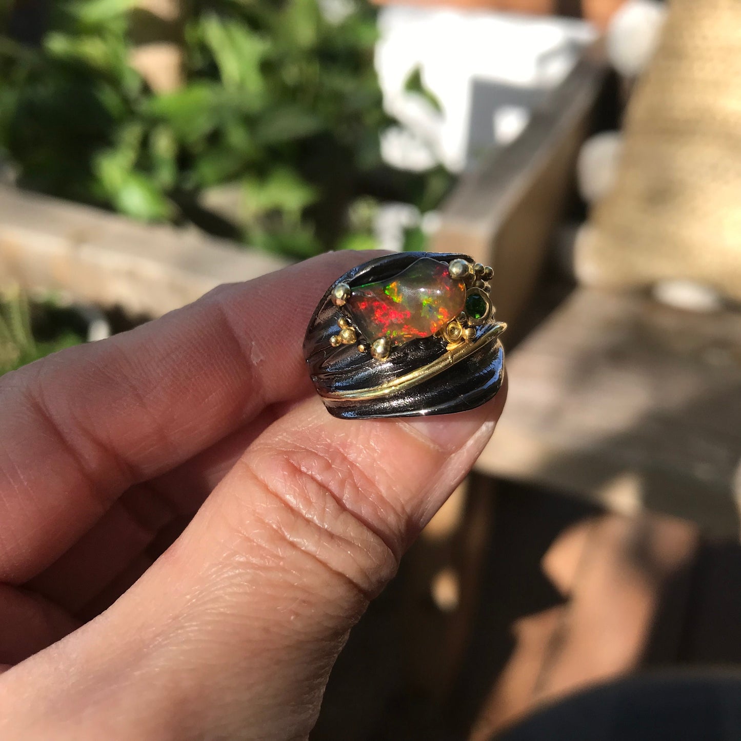 sterling silver natural opal band modernist Etnika ring 8