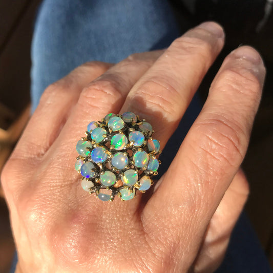 Sterling Silver black opal Etnika  cluster Ring 6.6