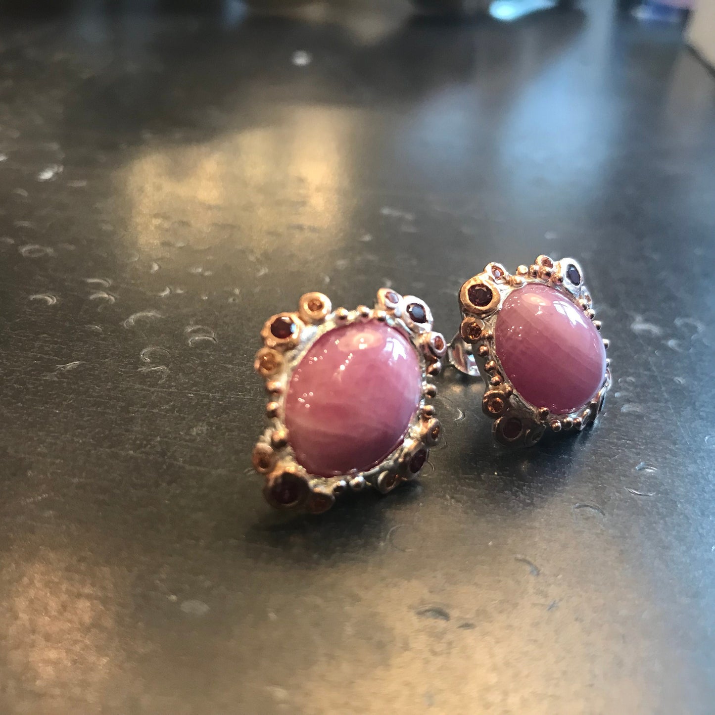 Sterling Silver Natural ruby large Rhodolite stud Earrings