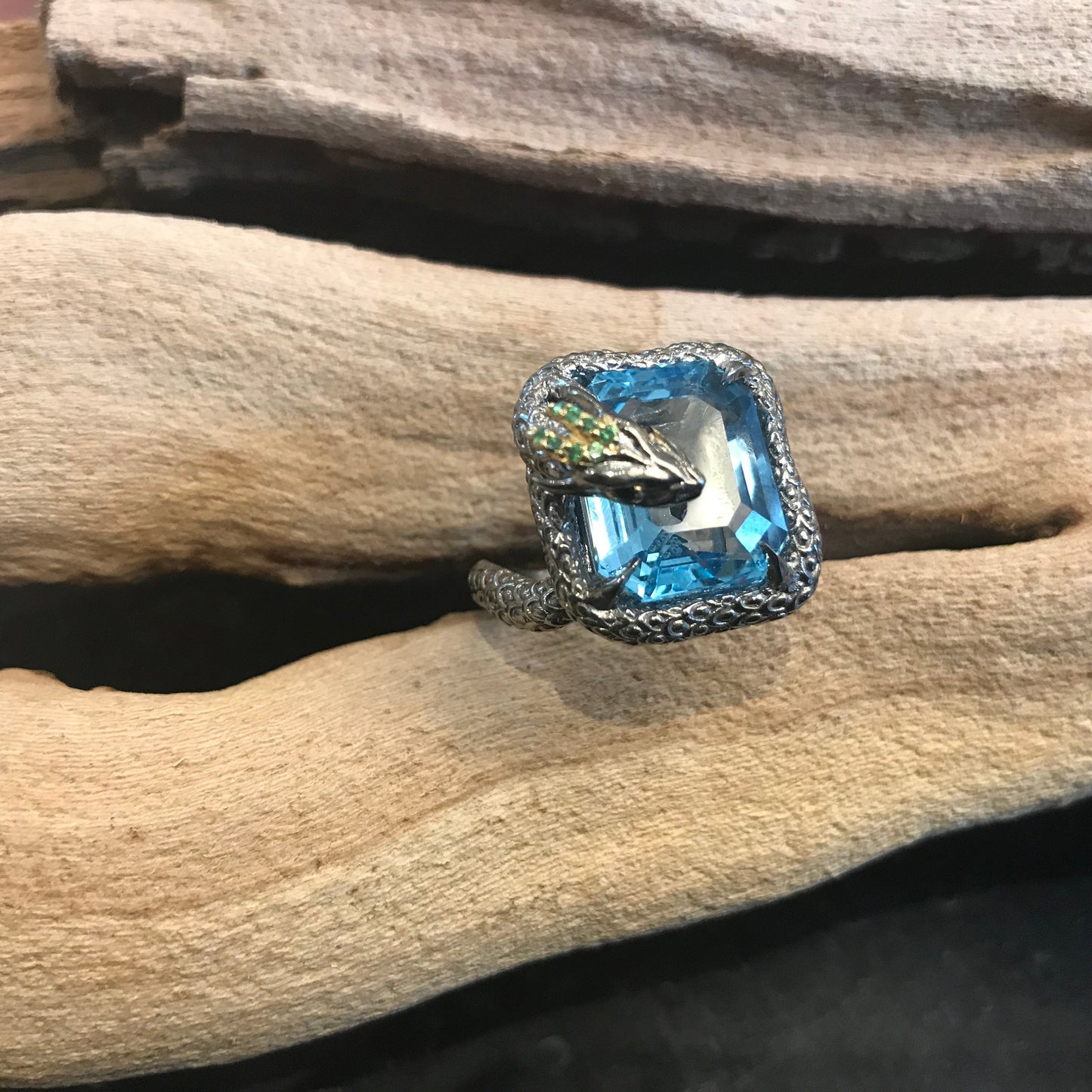 Sterling Silver  sky blue topaz ring Etnika Dragon  ring 10