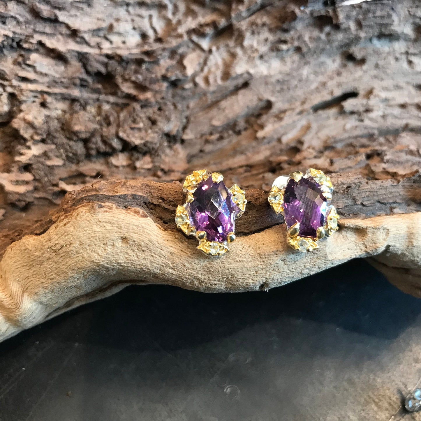 Sterling Silver amethyst stud topaz earrings