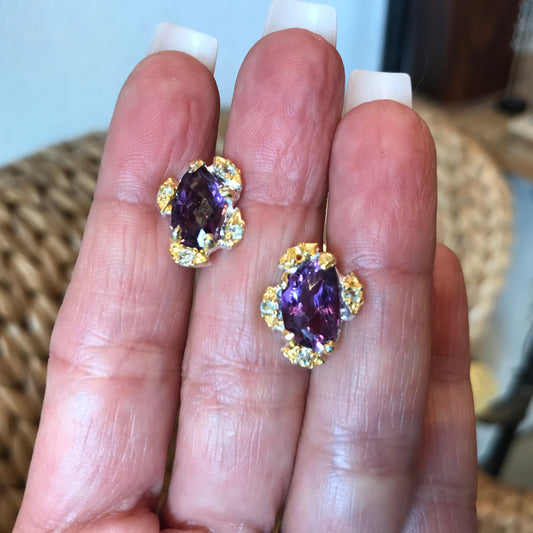 Sterling Silver amethyst stud topaz earrings