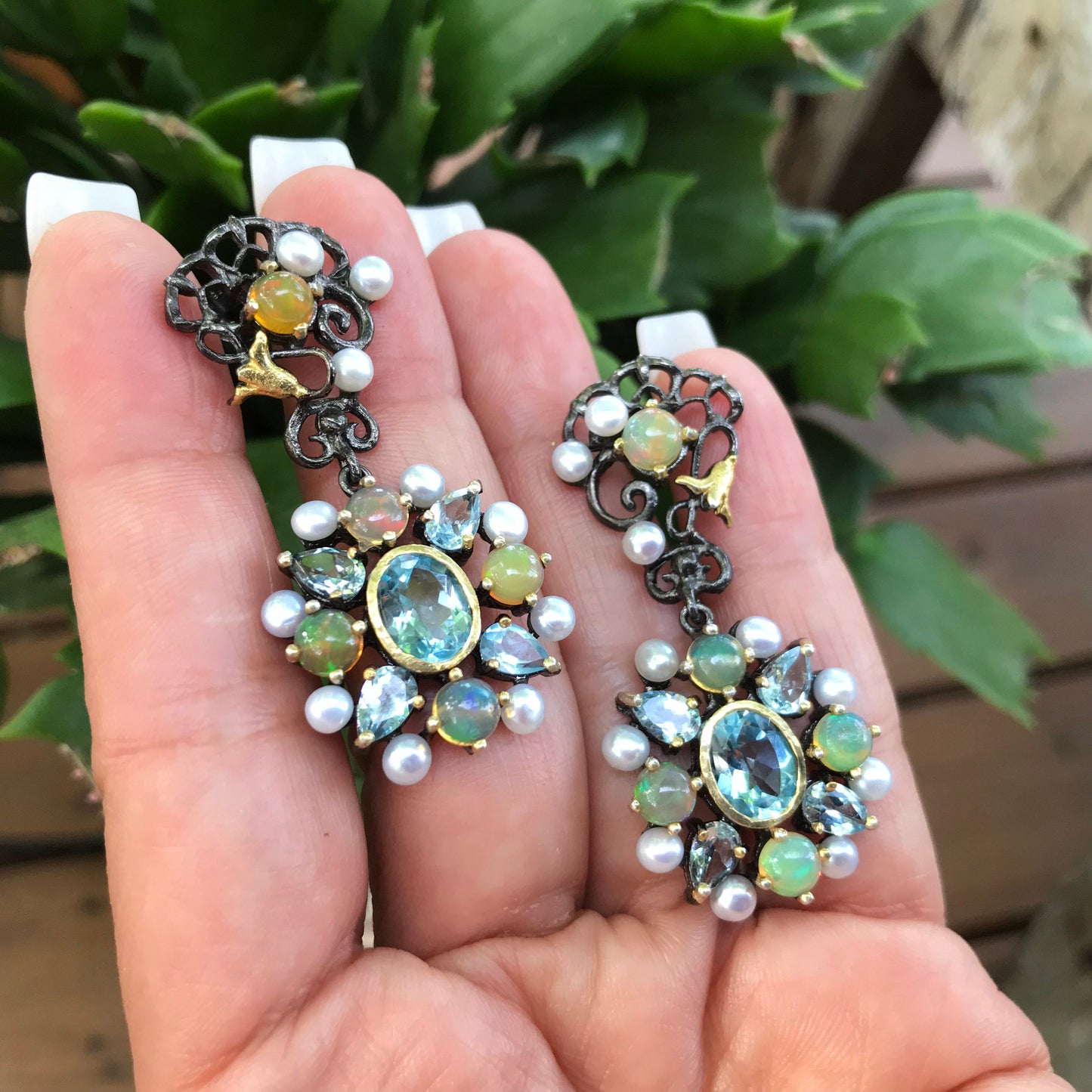 Sterling Silver moonstone natural opal pearl fancy Earrings