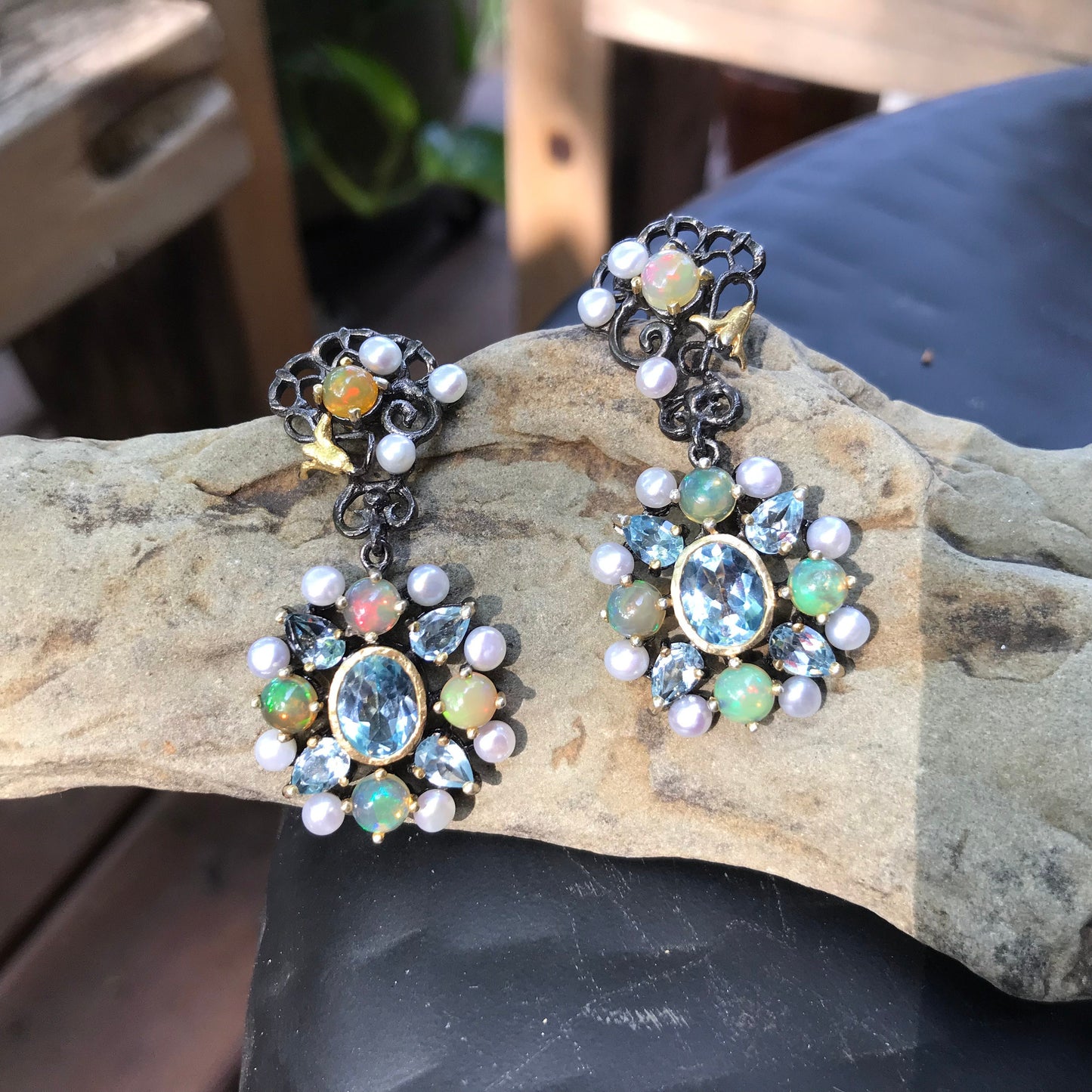 Sterling Silver moonstone natural opal pearl fancy Earrings