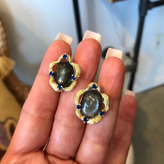 Sterling Silver black star Sapphire Stud  earrings