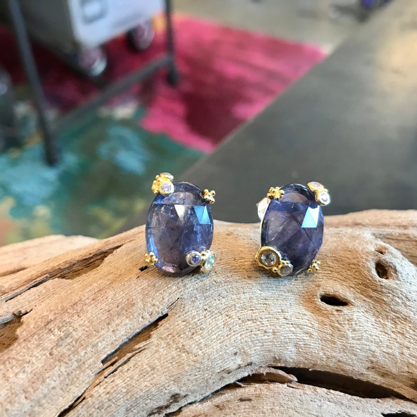 Sterling Silver purple Lolite topaz Etnika  Stud  earrings