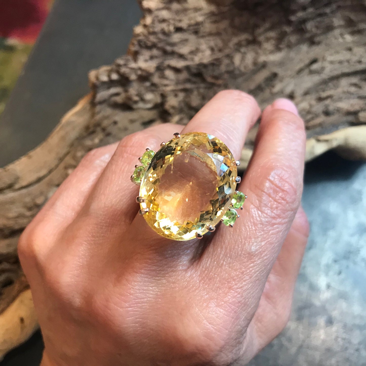 Sterling Silver Natural 40ct citrine huge fancy statement Ring 8.5