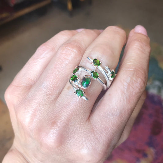 Genuine Natural opal modernist Sterling Silver Ring 8