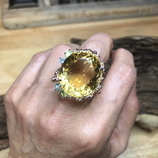 Sterling Silver Natural 40ct citrine statement Ring 8