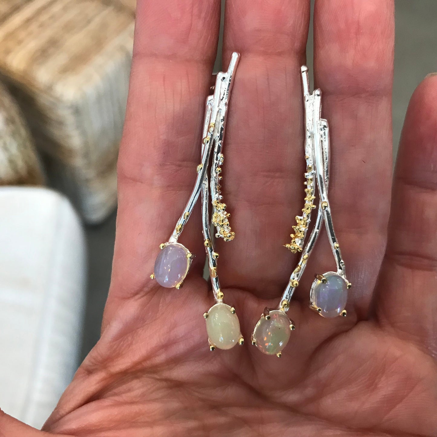 Sterling Silver fire opal stud earrings twigs art to wear