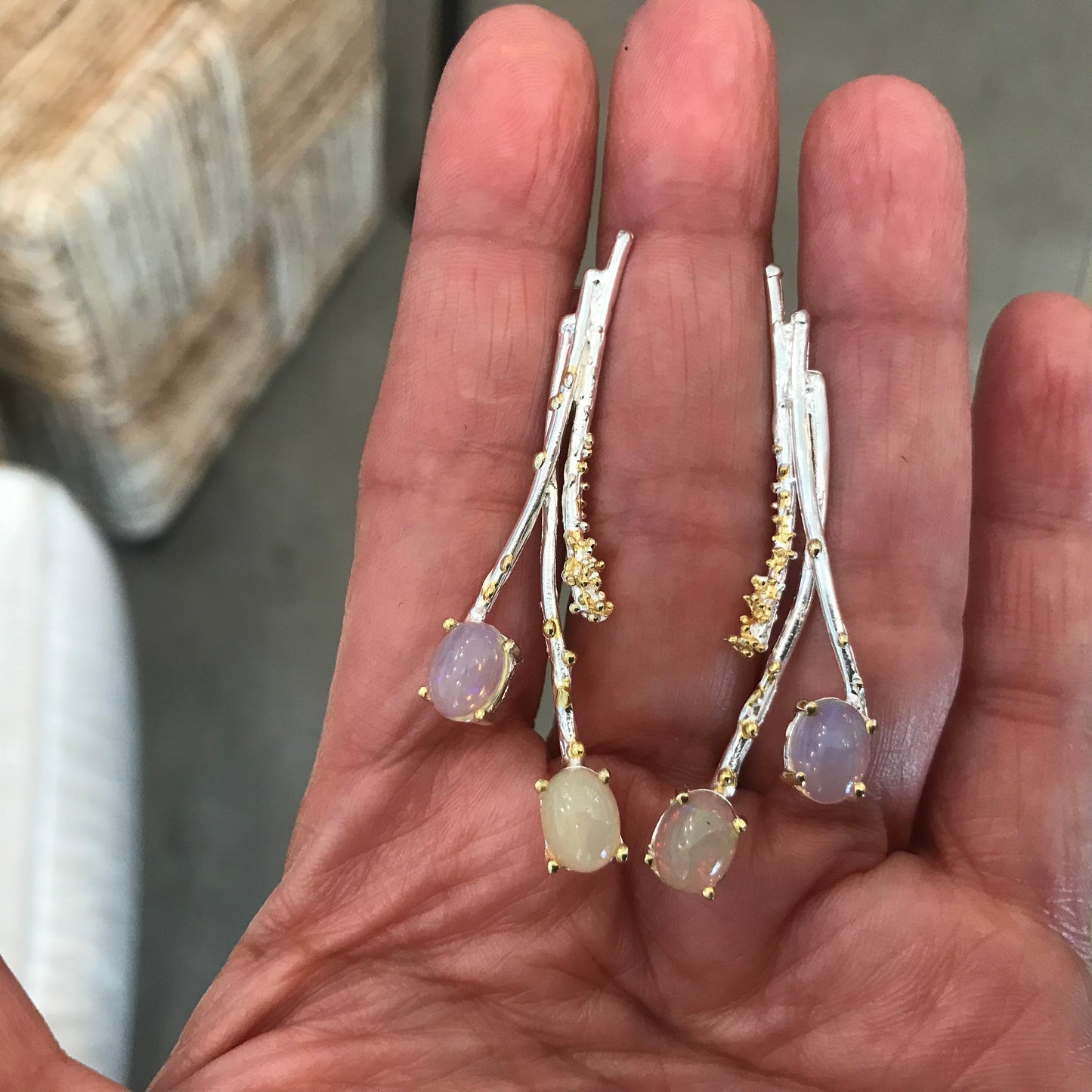Sterling Silver fire opal stud earrings twigs art to wear