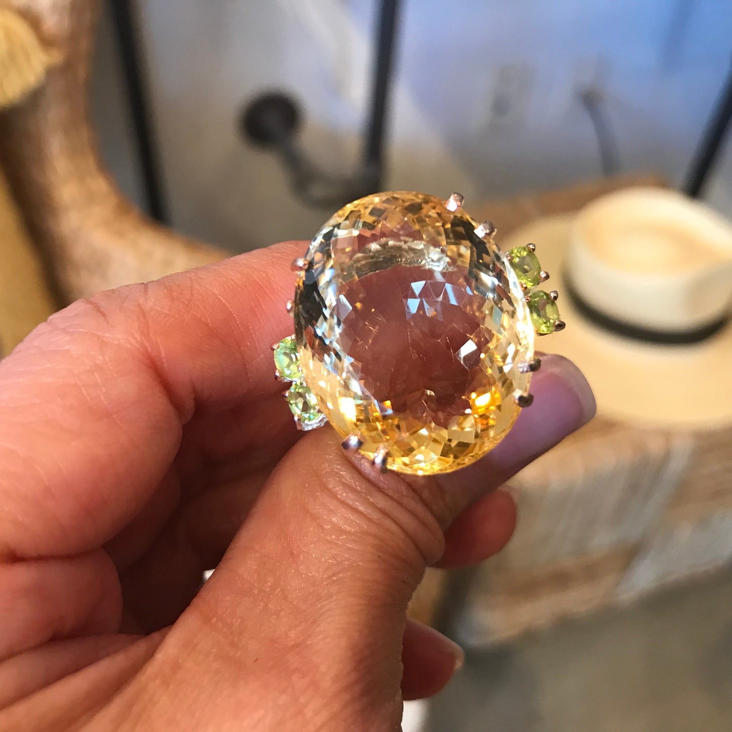 Sterling Silver Natural 40ct citrine huge fancy statement Ring 8.5