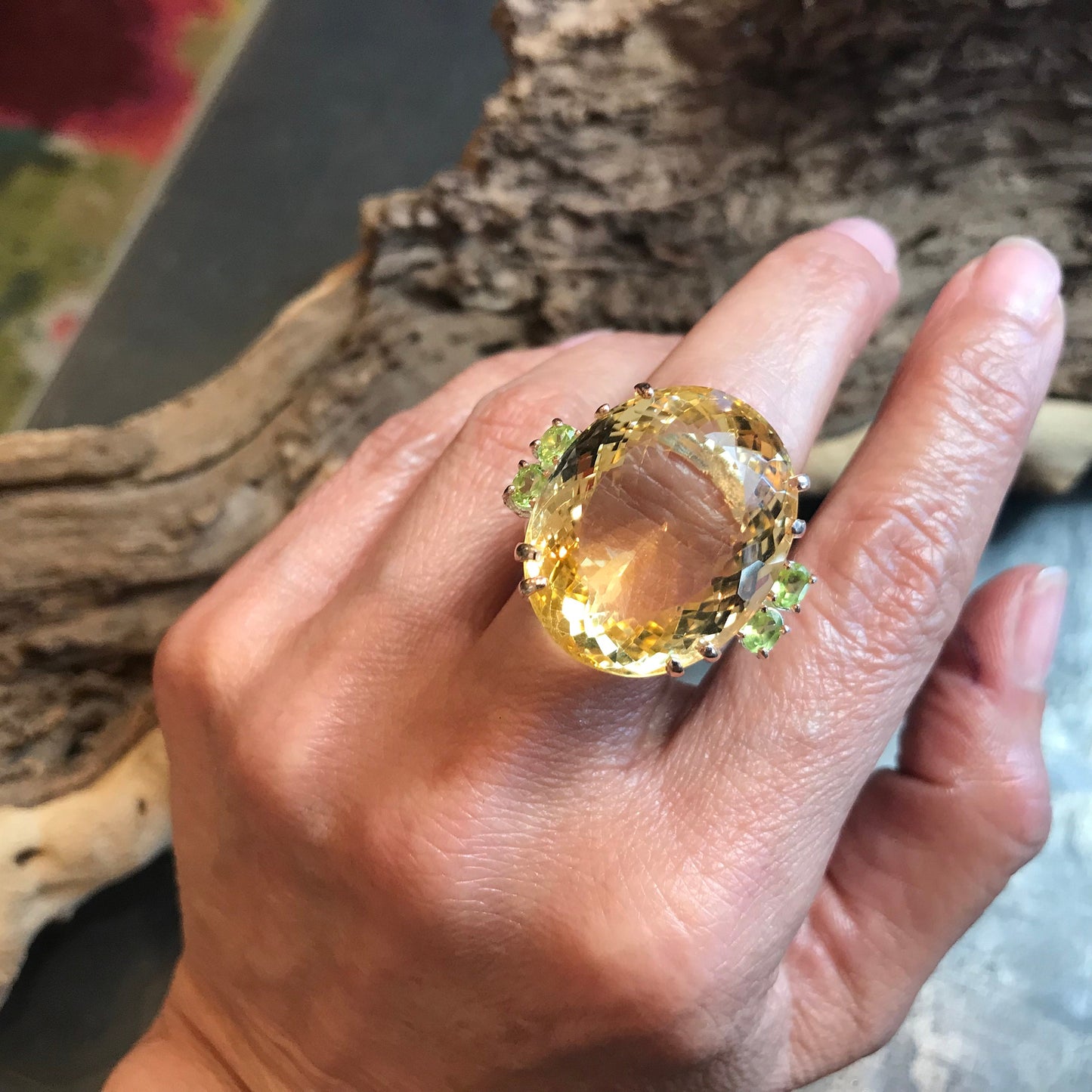 Sterling Silver Natural 40ct citrine huge fancy statement Ring 8.5