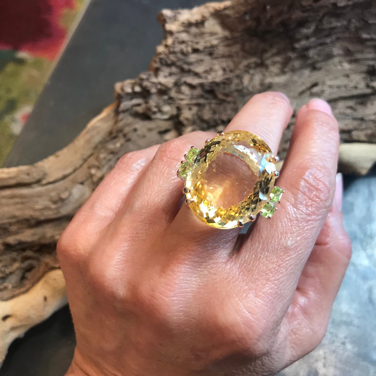 Sterling Silver Natural 40ct citrine huge fancy statement Ring 8.5