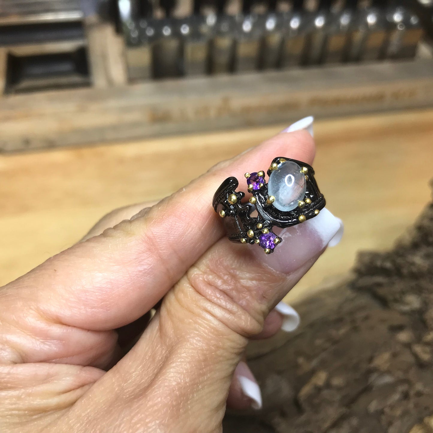 Sterling Silver Handmade Aquamarine amethyst ring 7.5