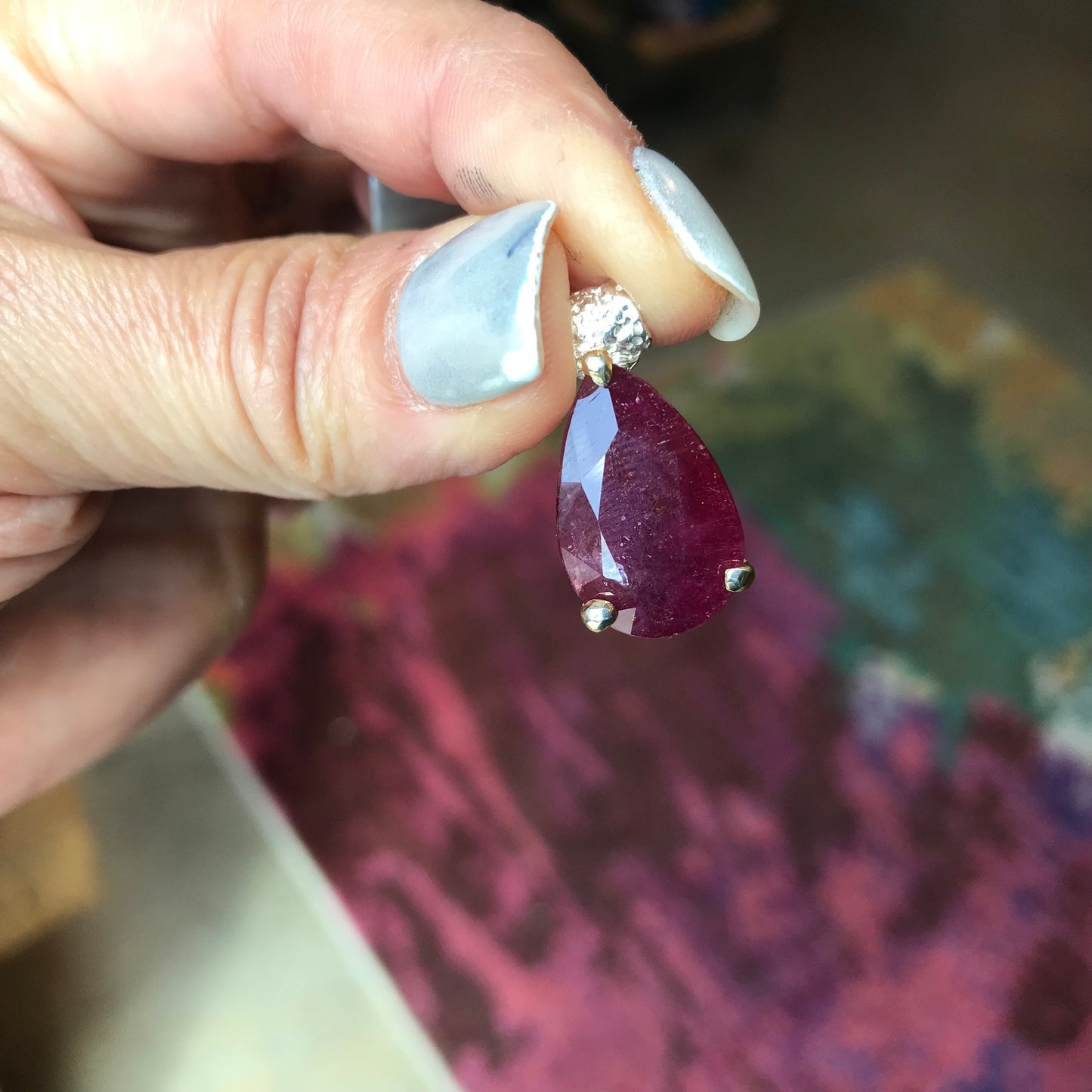 Sterling silver red natural ruby pendant