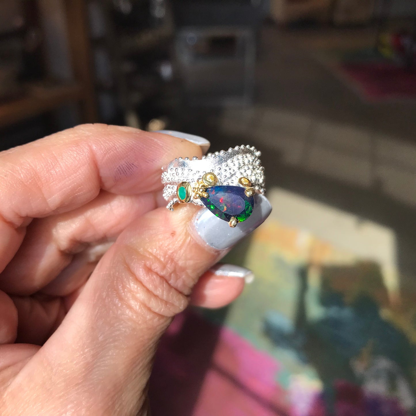 sterling silver natural opal band Etnika ring 7