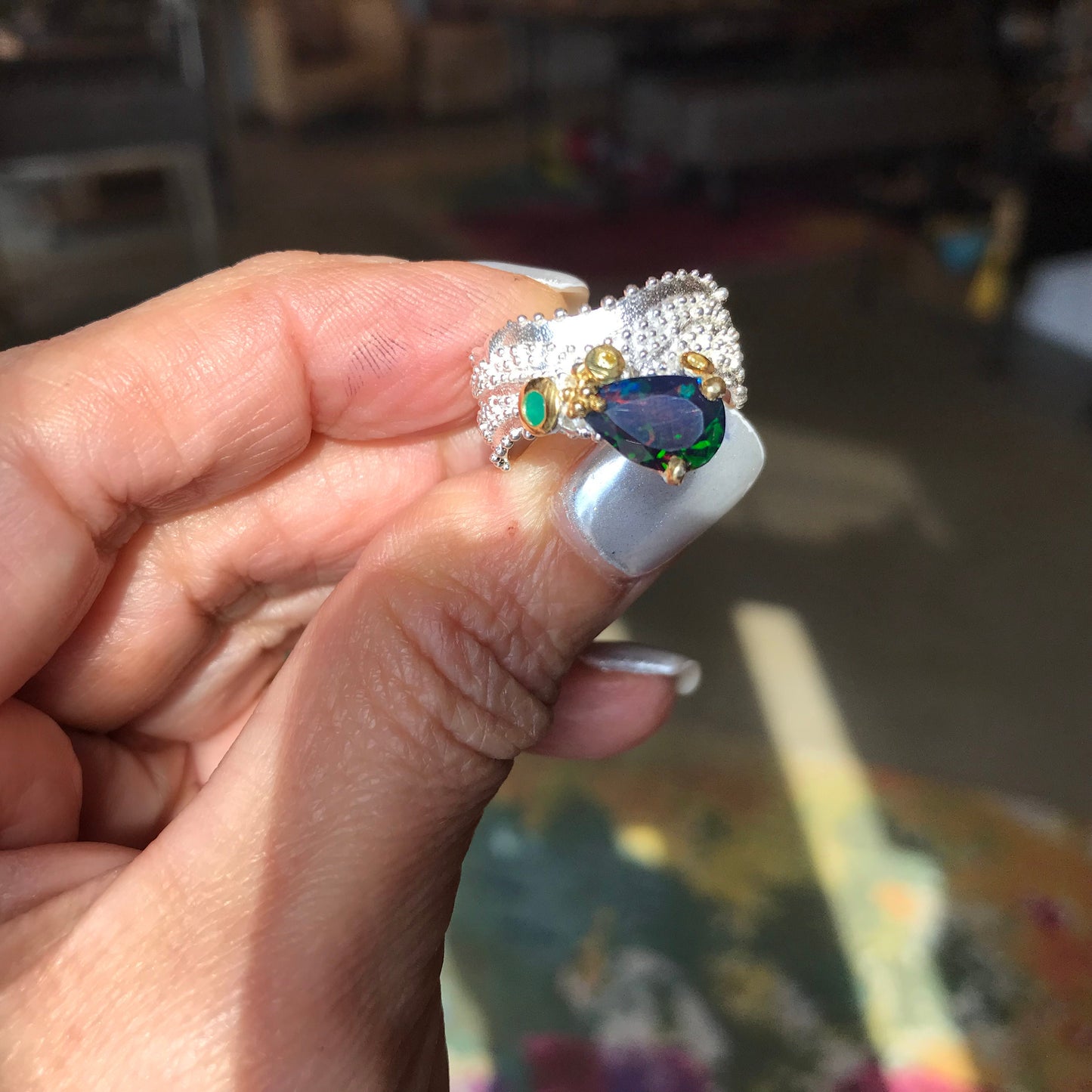 sterling silver natural opal band Etnika ring 7