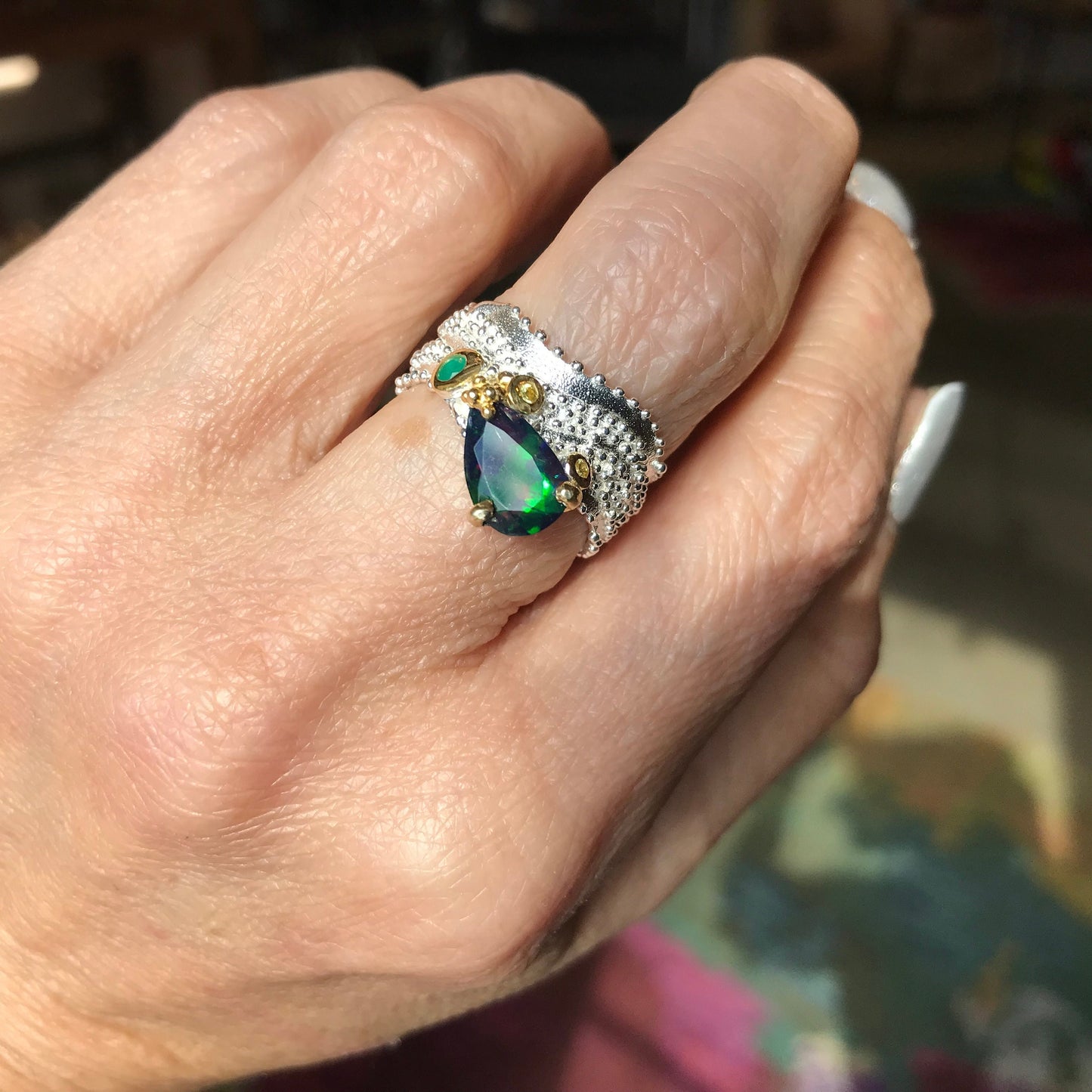 sterling silver natural opal band Etnika ring 7