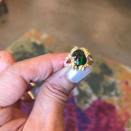 Sterling Silver red fire Opal solitaire Ring Size 6