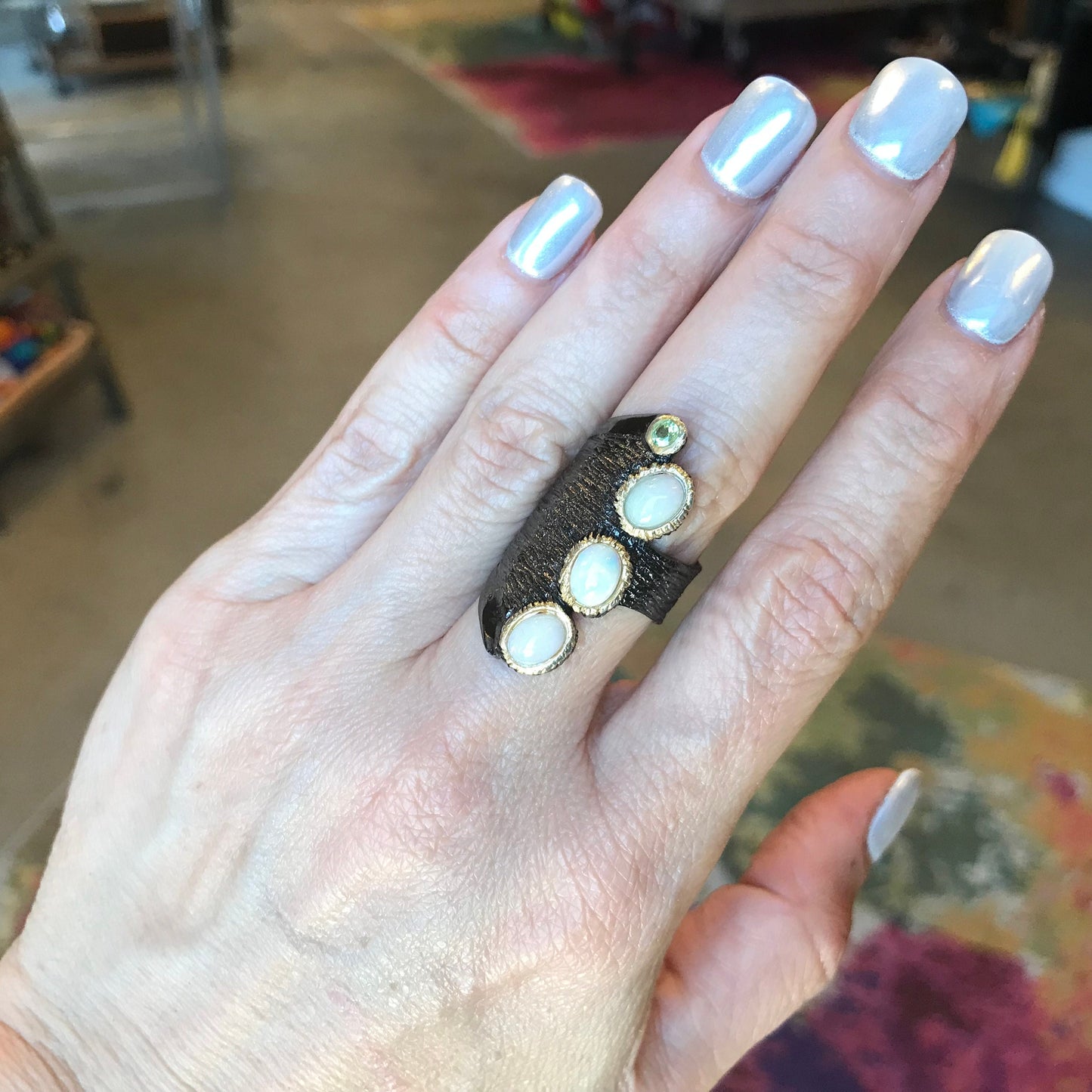sterling silver natural natural opal band ring 7.5