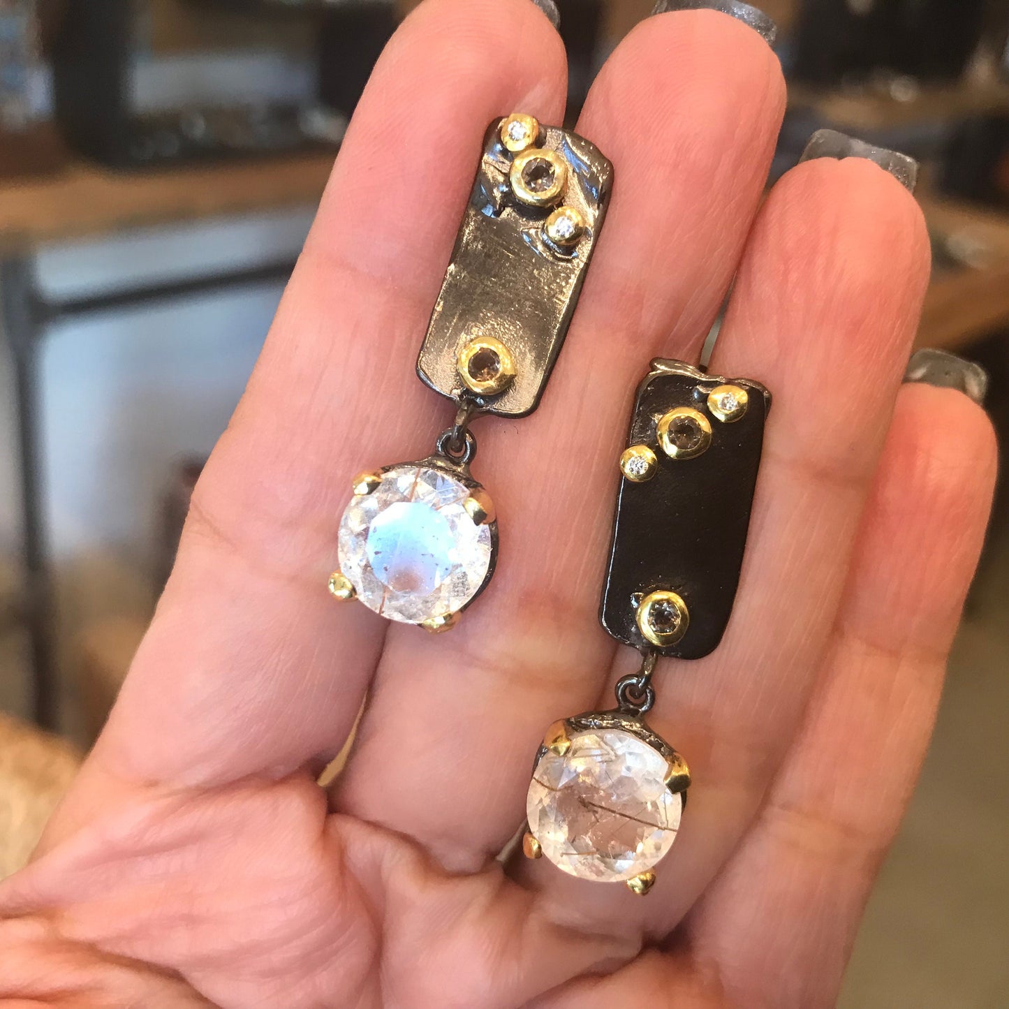 sterling silver statement rutilated quartz stud modernist earrings