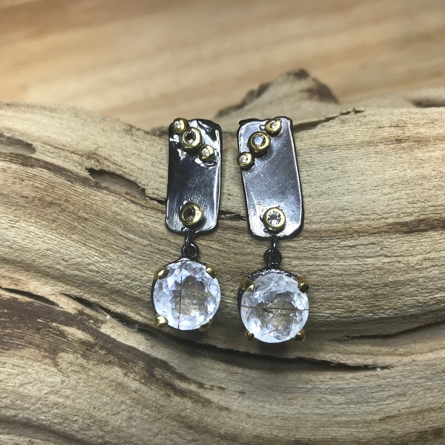 sterling silver statement rutilated quartz stud modernist earrings