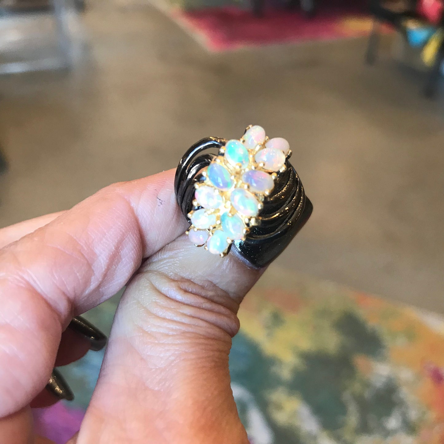 Sterling Silver Fire opal cluster Ring 6.5