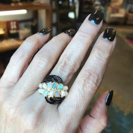 Sterling Silver Fire opal cluster Ring 6.5