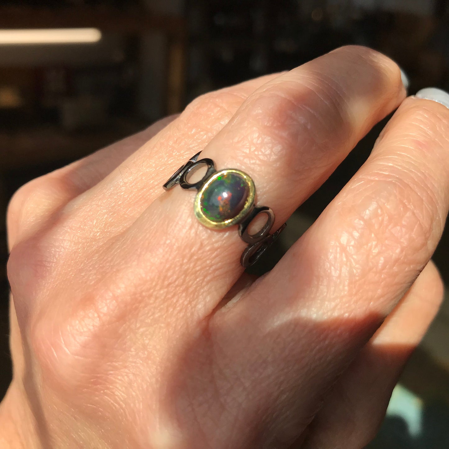 sterling silver natural opal band Etnika ring 6.5