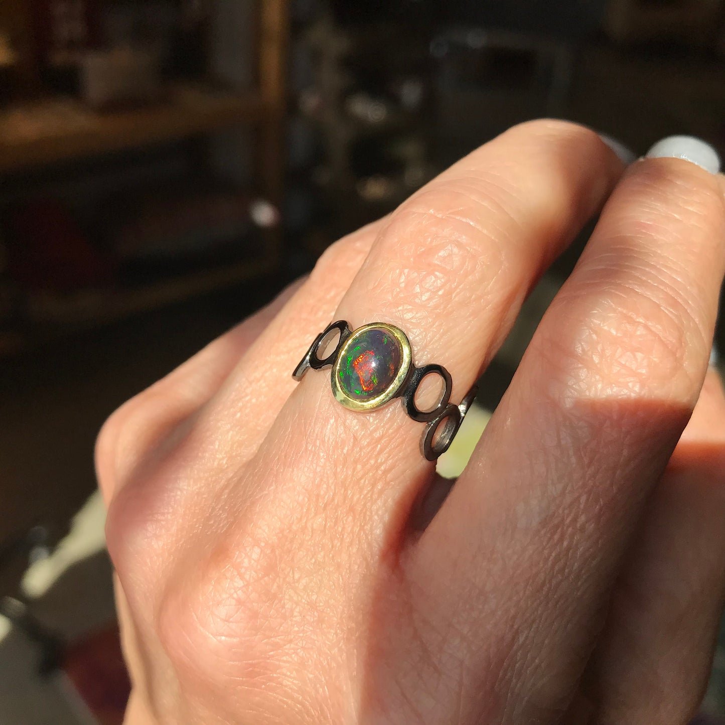 sterling silver natural opal band Etnika ring 6.5