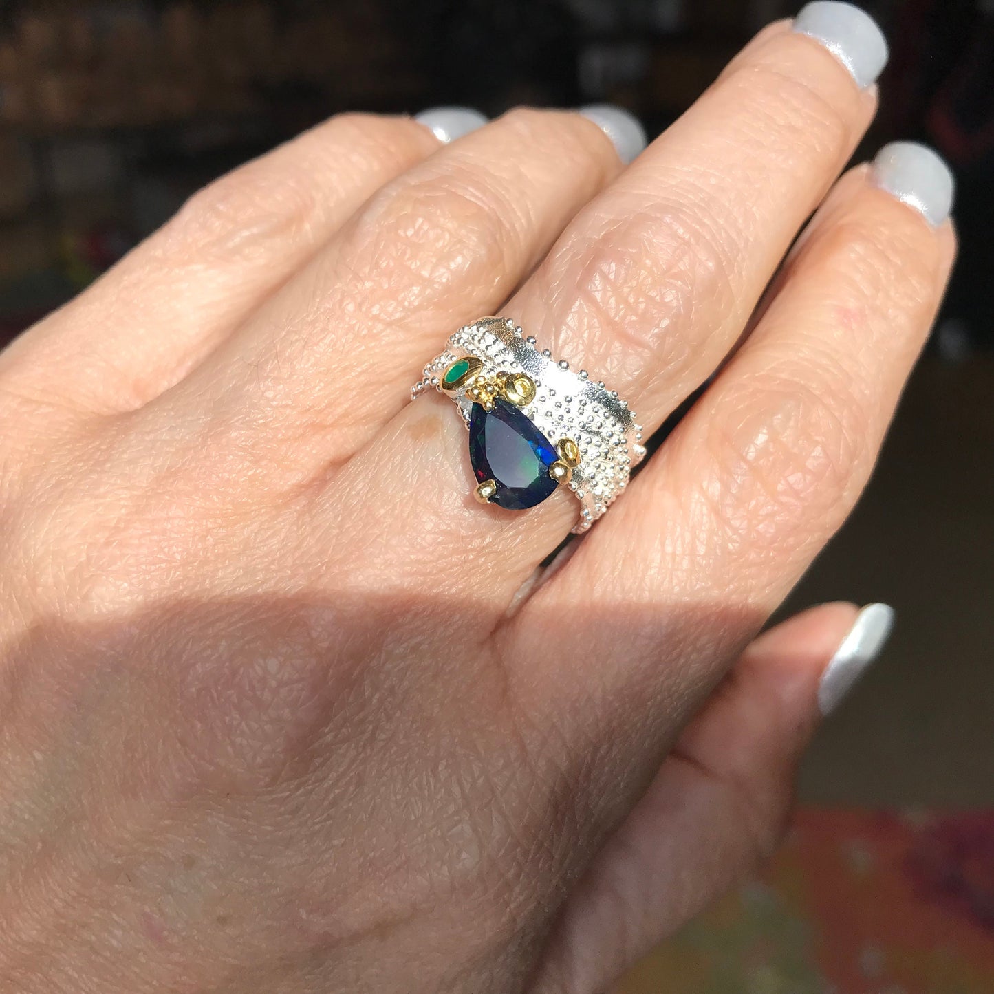 sterling silver natural opal band Etnika ring 7