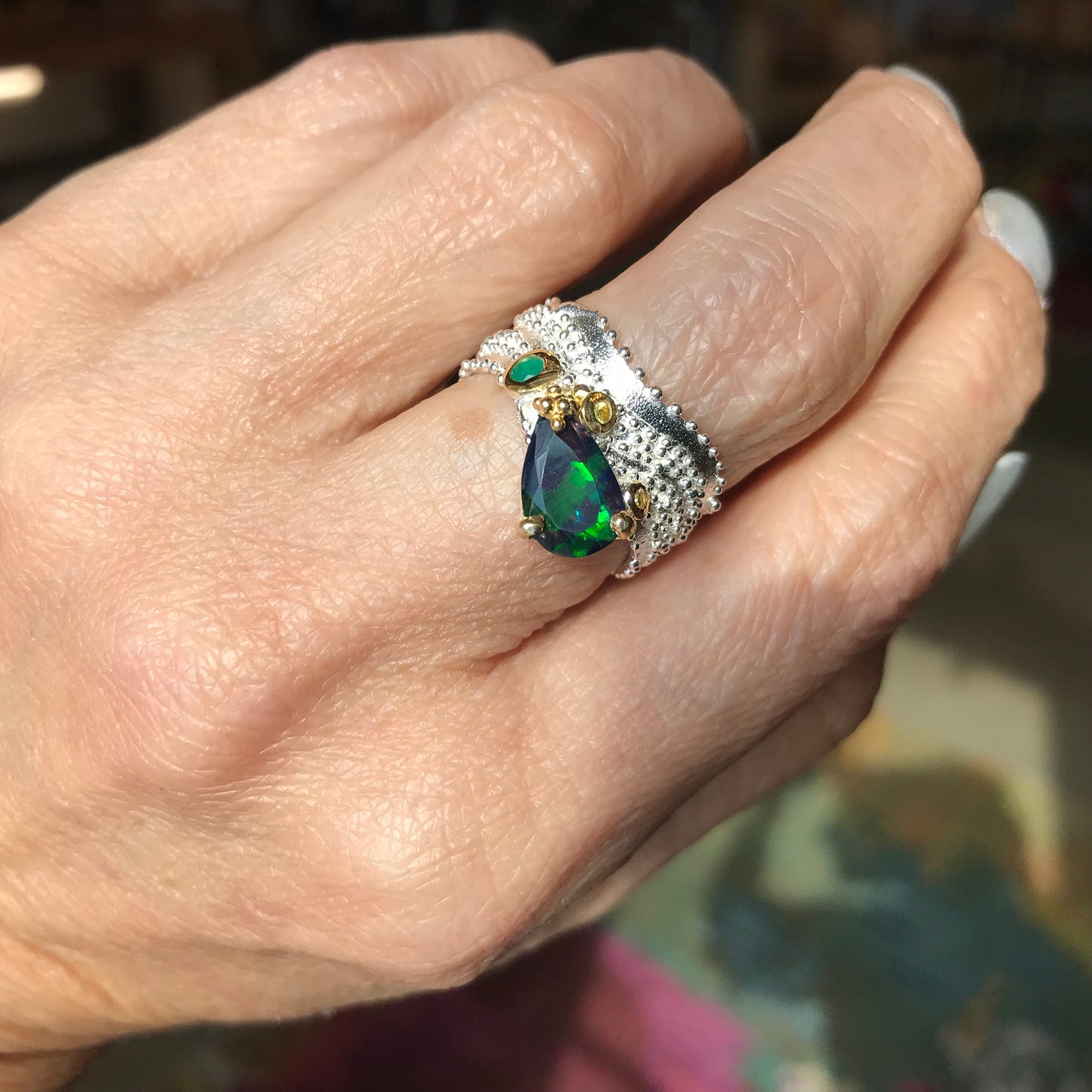 sterling silver natural opal band Etnika ring 7