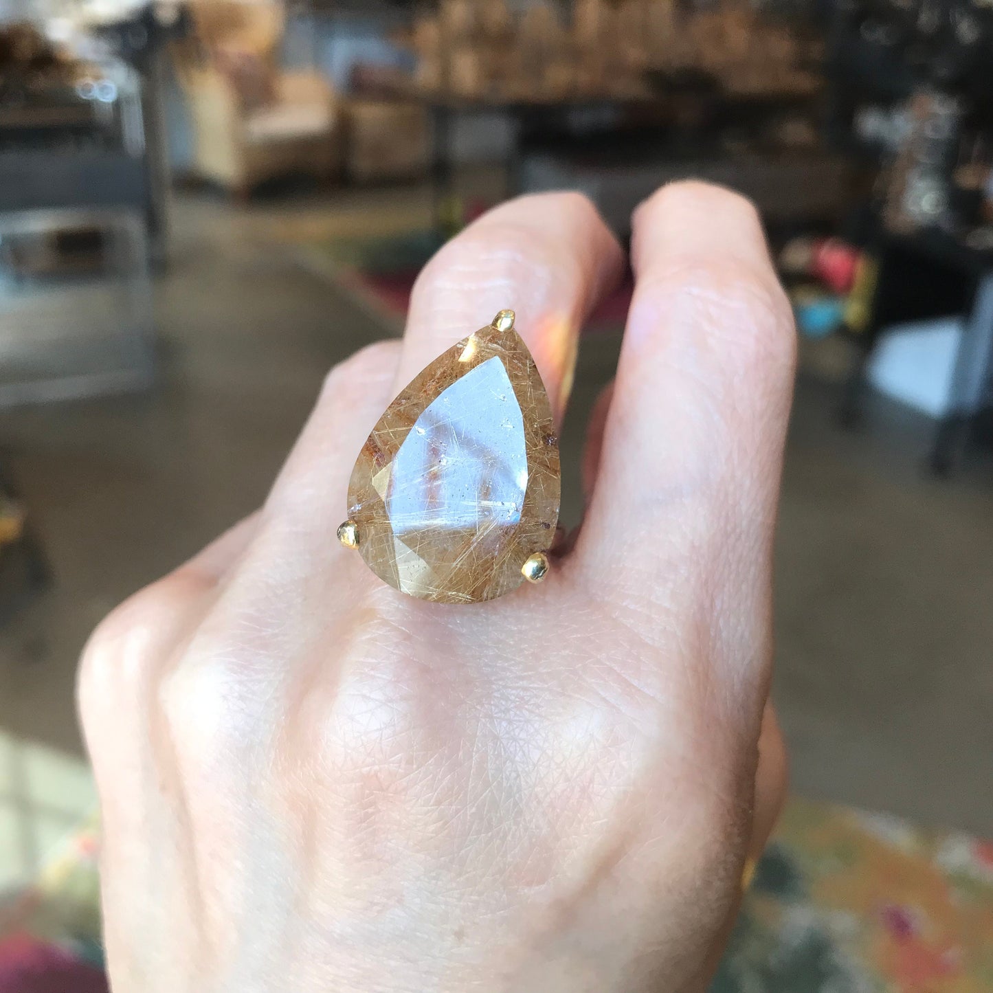 925 sterling silver rutilated quartz statement ring 8.5 golden