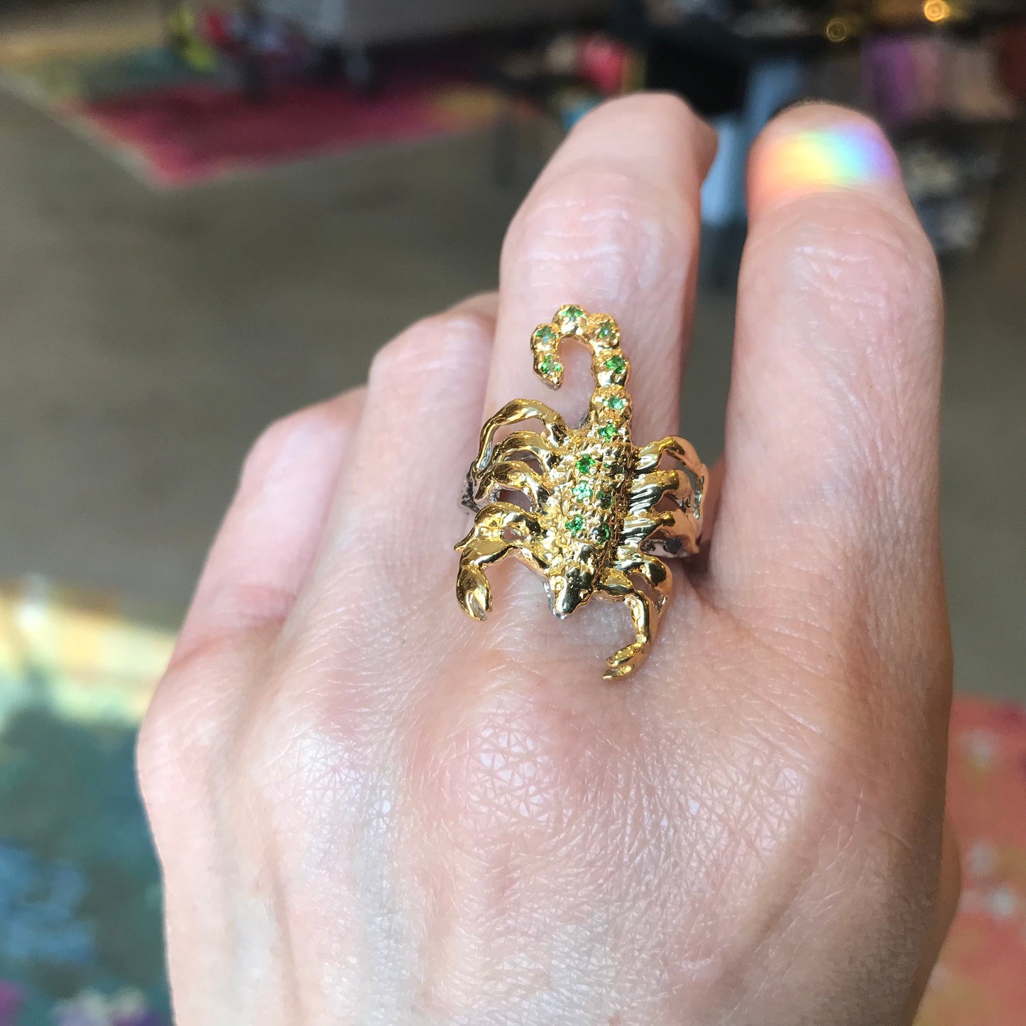 Sterling Silver Natural  Chrome diopside  Artisan Scorpion Ring 9