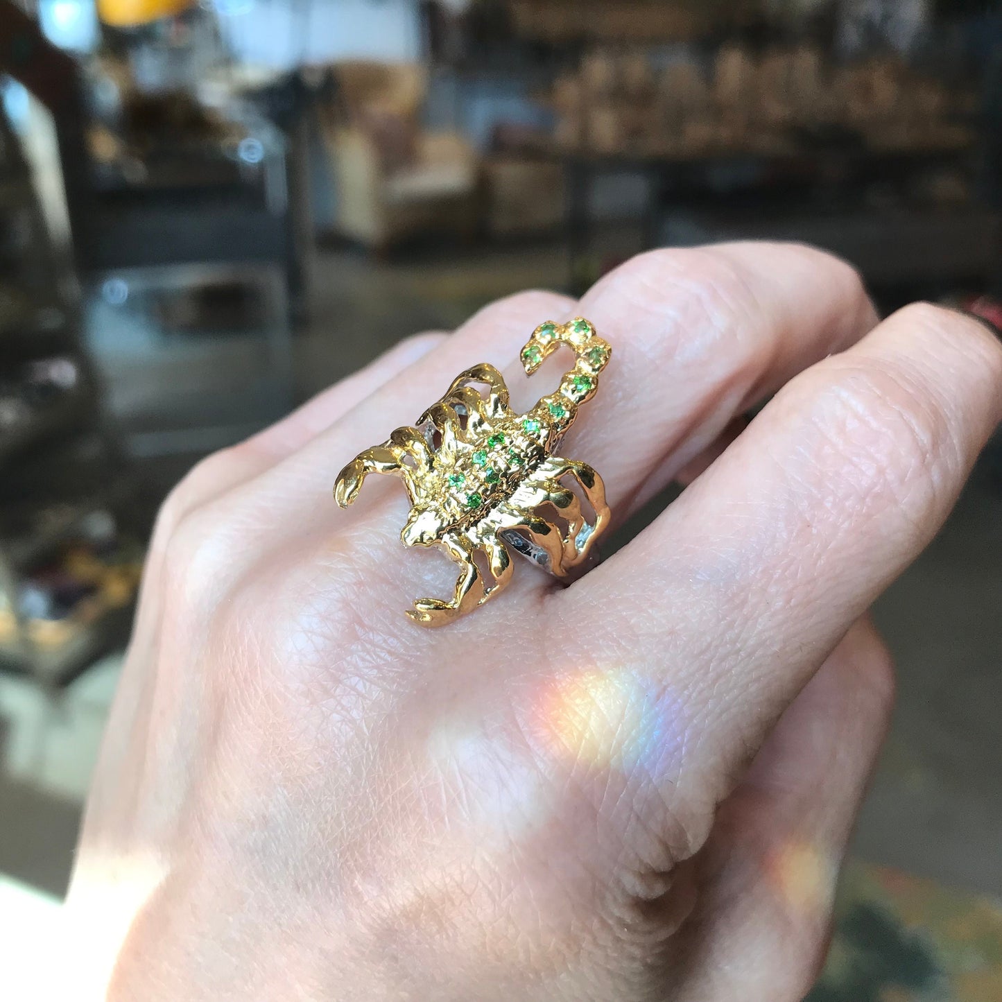 Sterling Silver Natural  Chrome diopside  Artisan Scorpion Ring 9