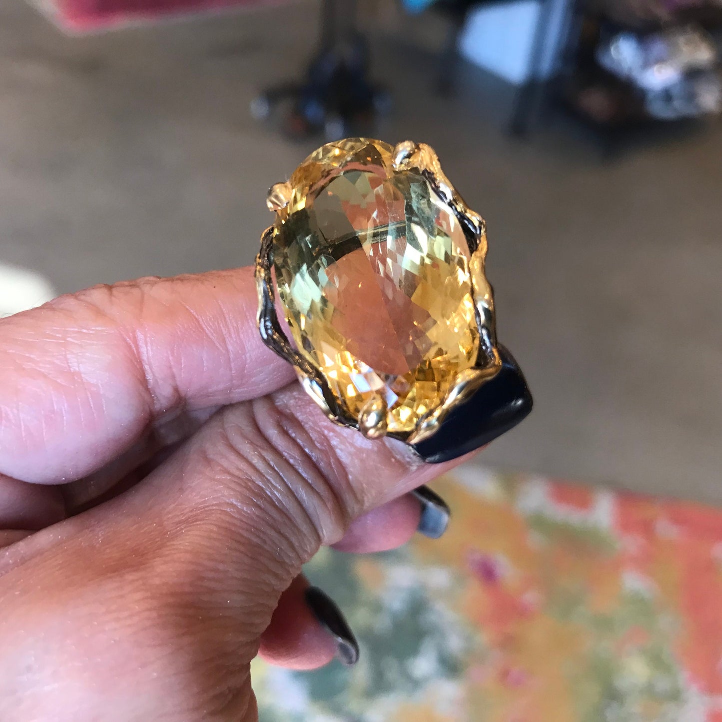 Sterling silver Citrine  statement organic roots Ring 9