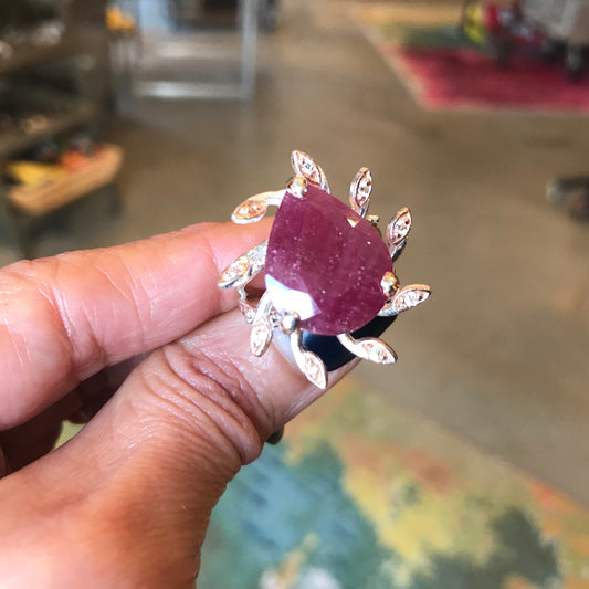 Handmade sterling silver  Ruby statement Ring 8.5